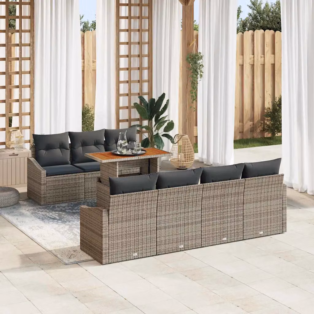 Set Divano da Giardino a L vidaXL 8 Pezzi Grigio con Tavolino e Cuscini in Rattan e Metallo – 1