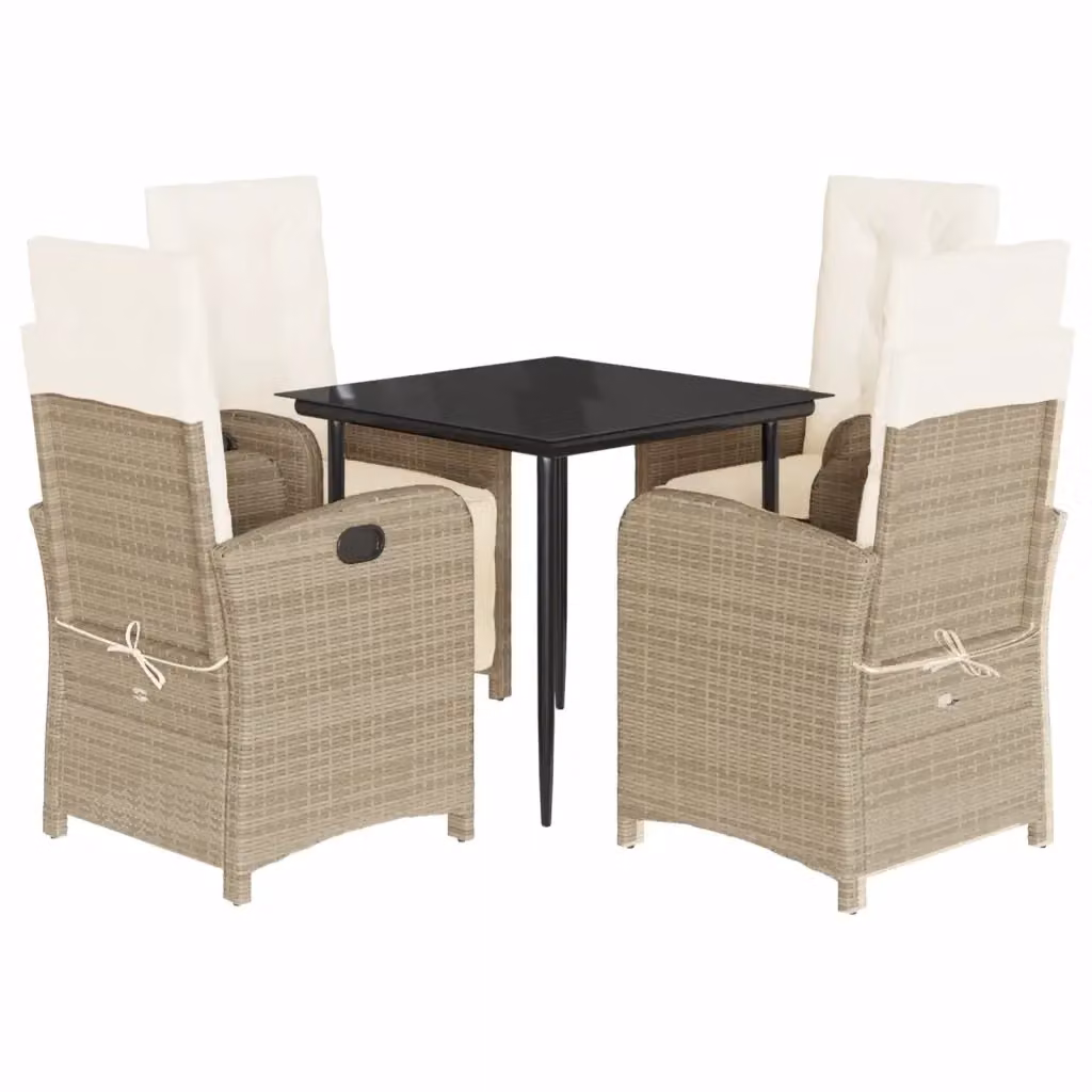 vidaXL Set da Pranzo da Giardino 5 pz in Polyrattan con Cuscini Beige e Tavolo in Vetro – 2