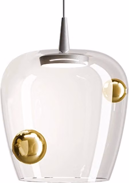 Zafferano Lampada a sospensione Bilia LED 27 cm in Alluminio e Oro Antico, design in vetro borosilicato soffiato a bocca, dimmerabile a taglio fase