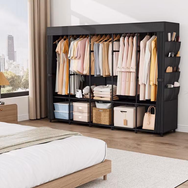 Armadio per abiti con 3 aste, colore nero, per camera da letto