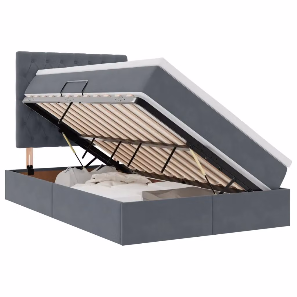 Letto con contenitore e materasso vidaXL in velluto grigio con illuminazione LED e porta USB L/P/H: 120 x 200 x 204 cm – 2