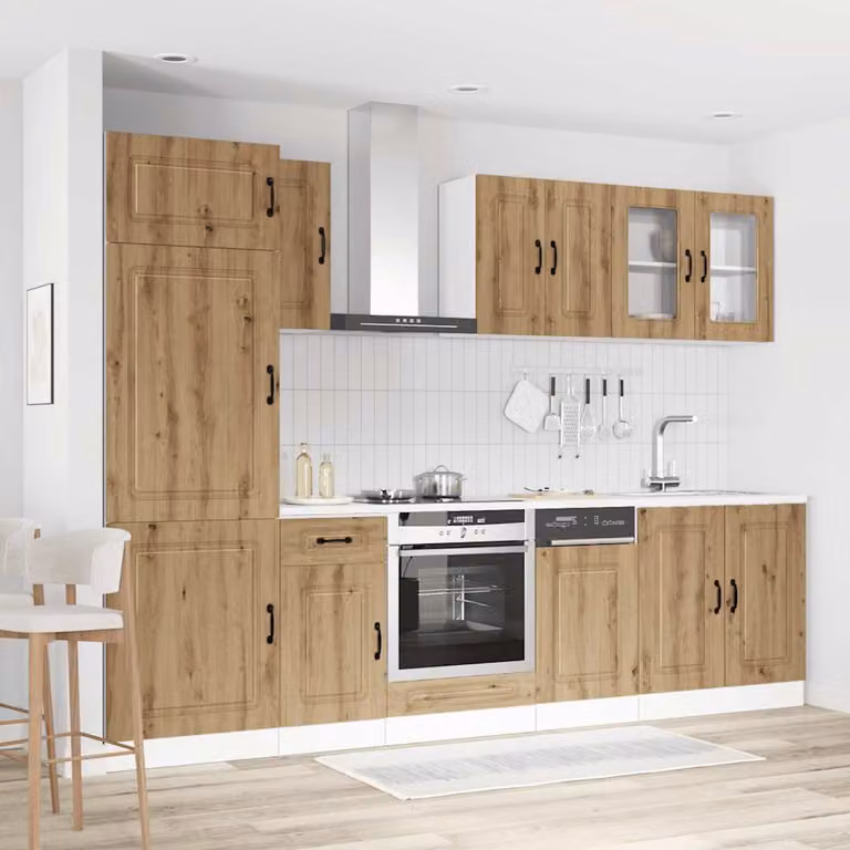 Set di mobili da cucina vidaXL Kalmar composto da 8 pezzi in legno e vetro, colore marrone, stile country house, L/P/H: 207 x 60 x 57 cm