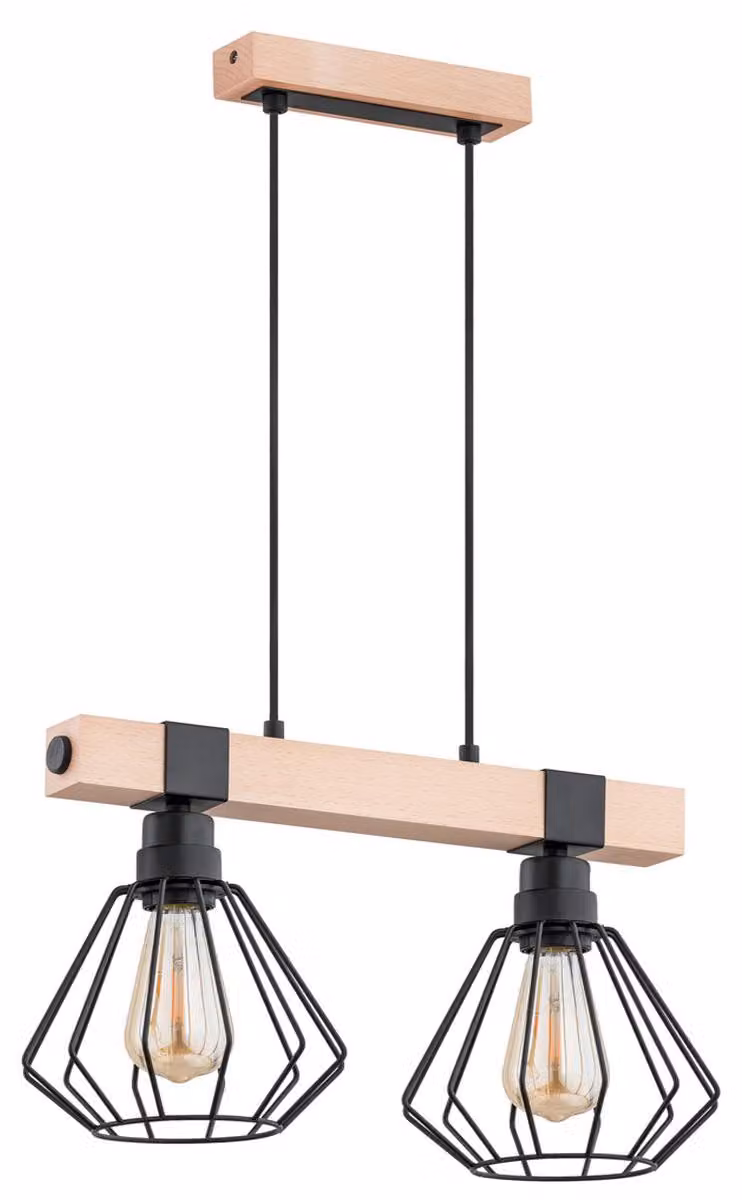 Lampada a sospensione FIBIA, legno chiaro e nero, 2xE27x15W, legno, dimensioni: 90x44x20 cm, IP20, Alfa