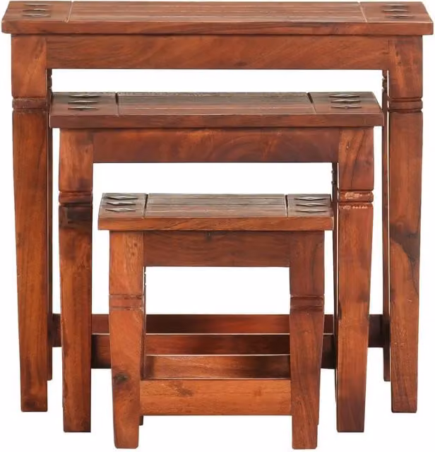Set di 3 tavolini impilabili vidaXL in legno di acacia color marrone antico