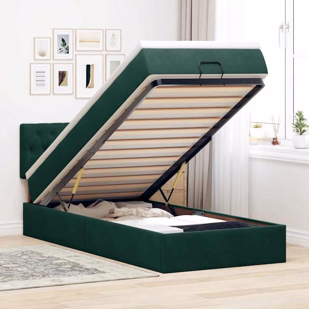 Struttura Letto Pouf con Materasso vidaXL in Velluto Verde e Bianco, L/P/H: 90 x 200 x 203 cm – 1