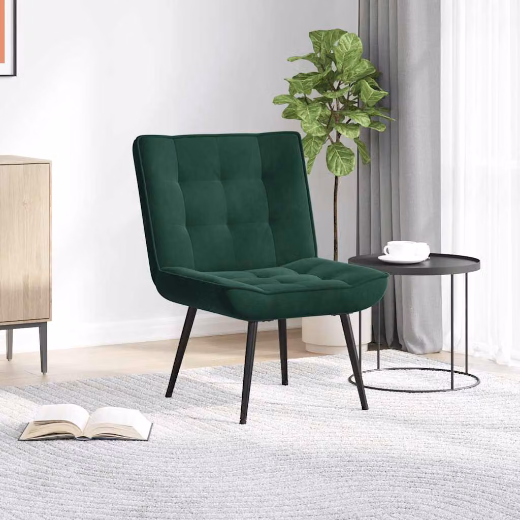 Sedia Relax vidaXL in Velluto Verde con Struttura in Metallo e Imbottitura in Schiuma L/P/H: 64 x 74 x 84 cm