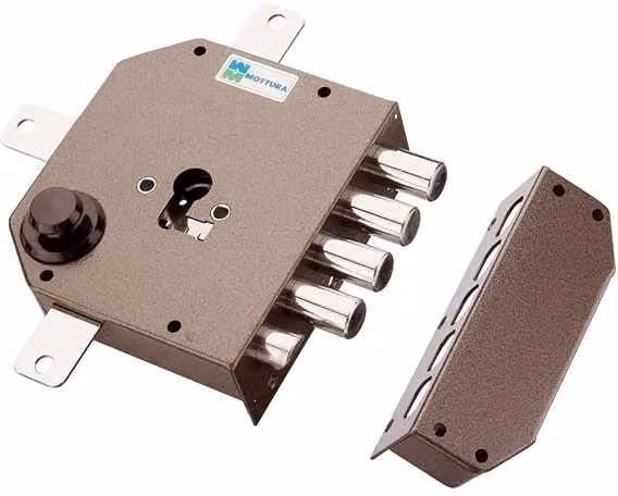 Serratura da applicare in legno Mottura 38650 F.sagom M2 Quint con scrocco da 63 mm sinistra in bronzo