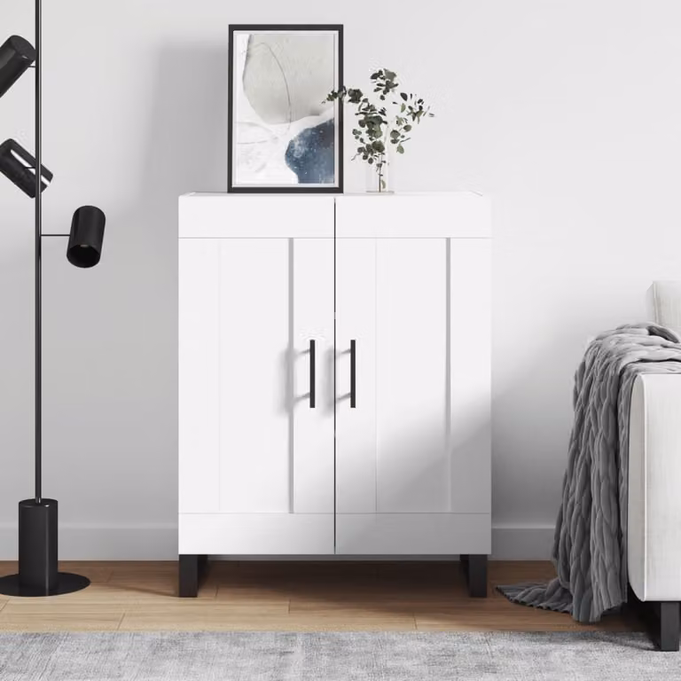 Credenza bianca vidaXL in legno e metallo, L: 69,5 cm, P: 34 cm, H: 90 cm
