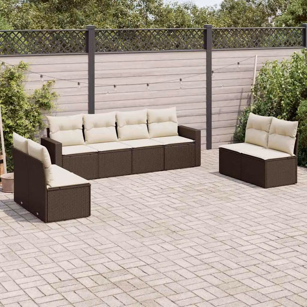 Set di Divani da Giardino vidaXL 8 pz a Forma a L con Cuscini Marrone e Bianco in Polyrattan e Metallo – 1