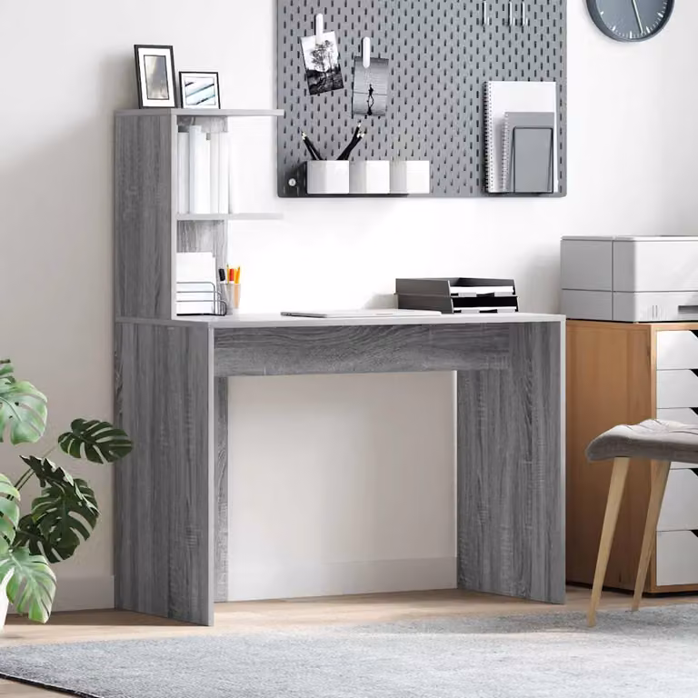 Scrivania moderna vidaXL in legno ingegnerizzato grigio L: 102 cm, P: 50 cm, H: 124 cm