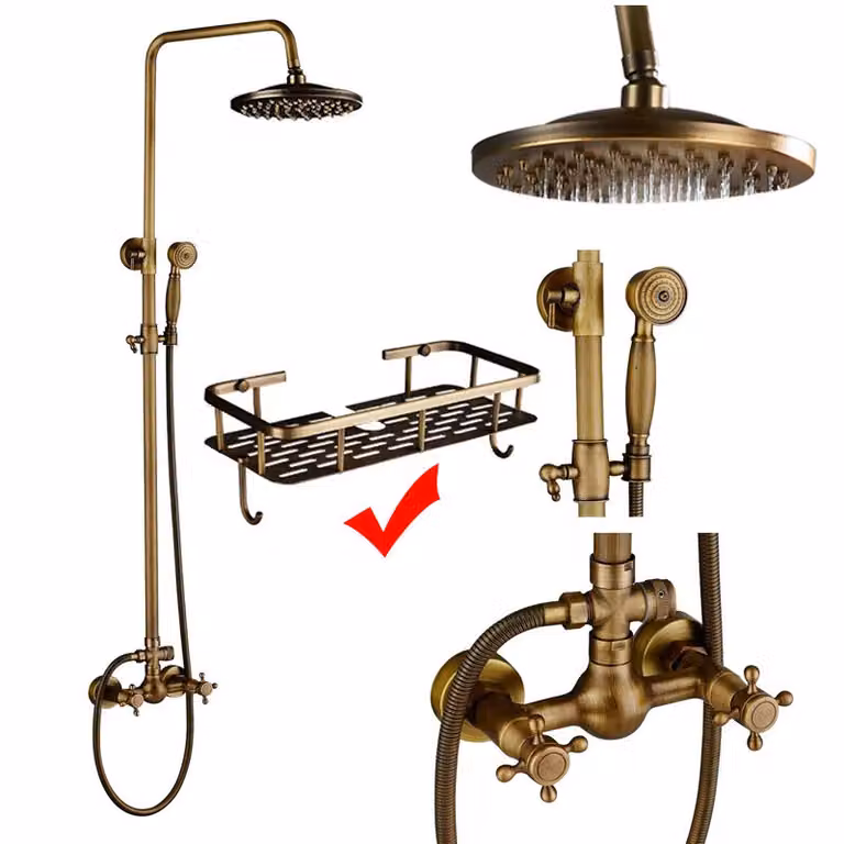 Set doccia classico per bagno, comando a doppia maniglia, misura 8 pollici, ottone antico E1