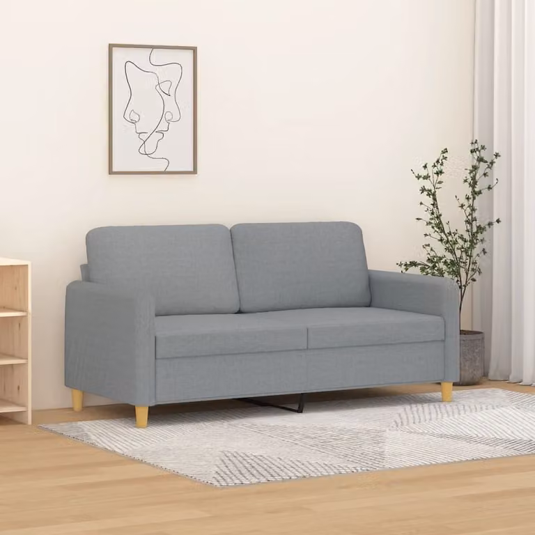 Divano a due posti, colore grigio chiaro, 140 cm, rivestito in tessuto
