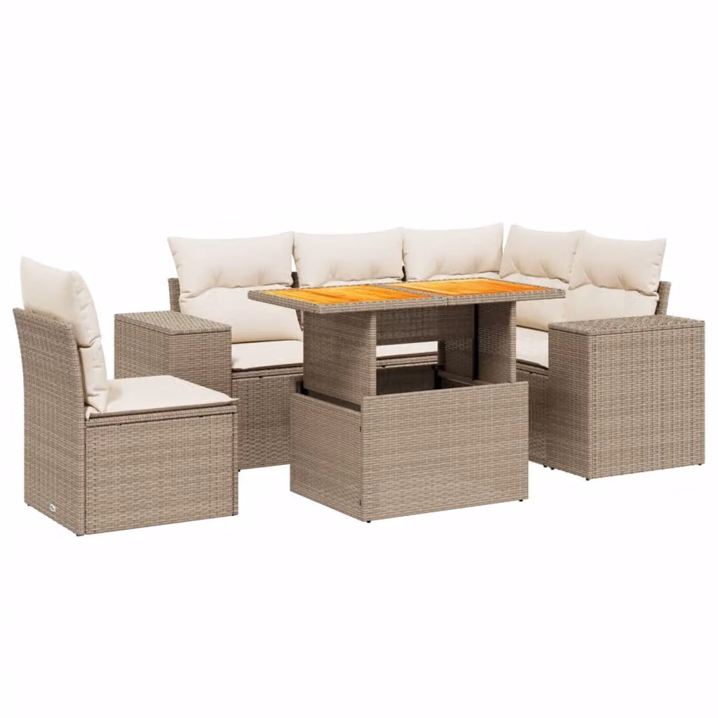 Set Divano da Giardino 6 pz con Cuscini Beige in Polyrattan