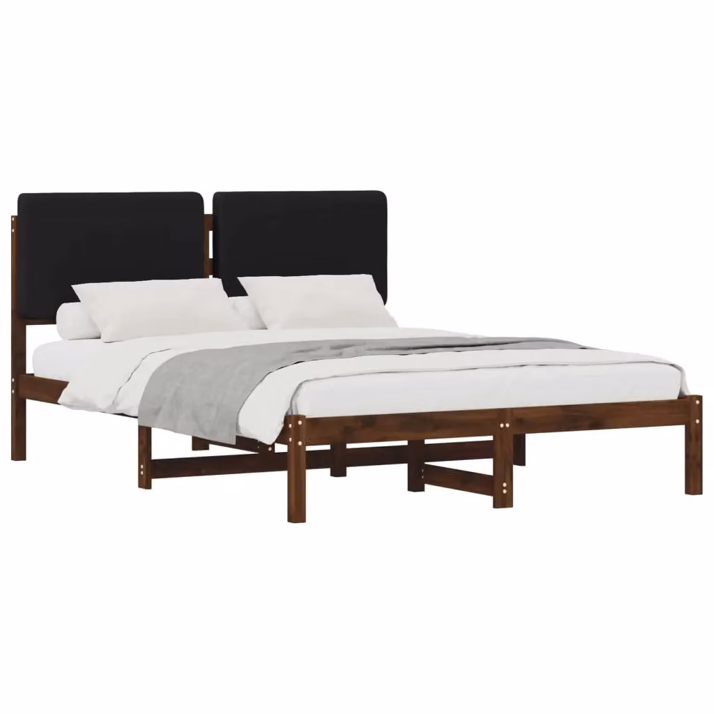 Letto moderno vidaXL con testiera rivestita in tessuto e struttura in legno di acacia, marrone e nero, L/P/H: 120 x 200 x 85 cm – 2