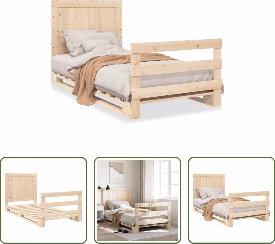 The Living Store Letto in legno massiccio con testiera 100x200 cm in pino