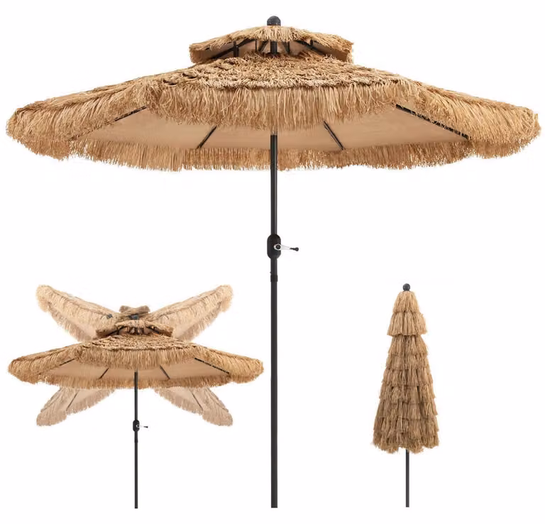 Ombrellone da spiaggia, 270 cm, aspetto simile al giunco, con sistema di ventilazione