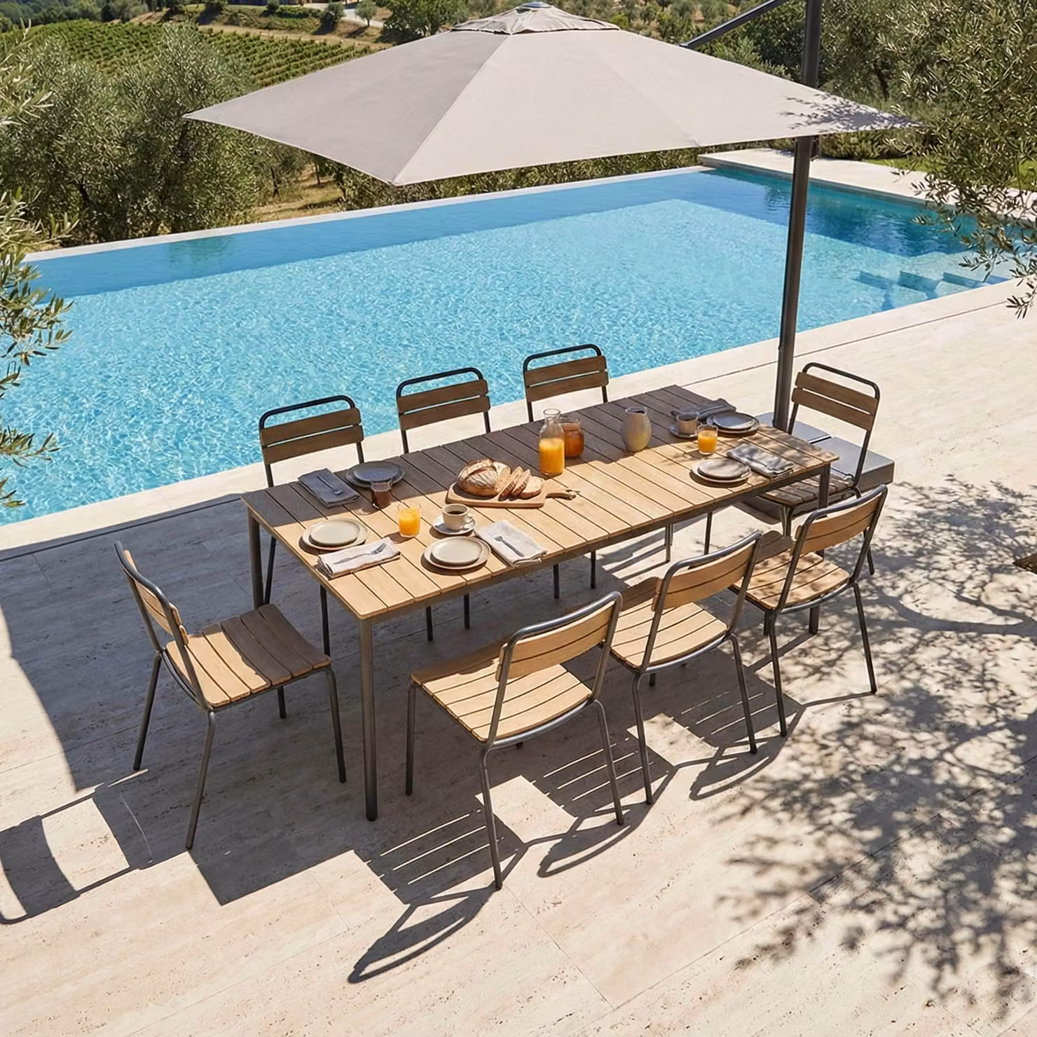 Set da giardino con tavolo in metallo e polywood e 8 sedie grigie - Oviala Bogota