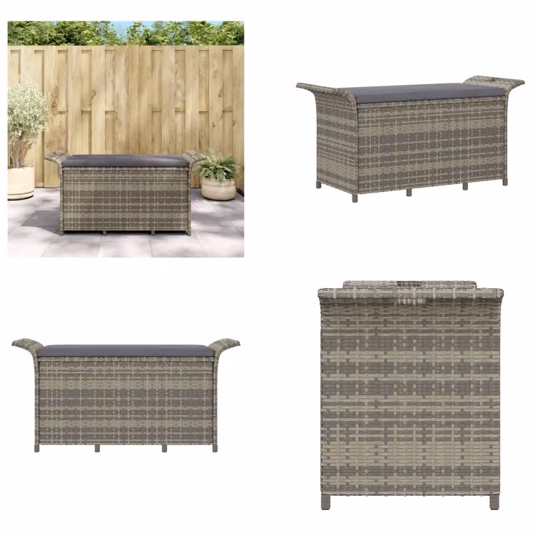 vidaXL Panca da giardino con cuscini grigio 116x46x57 cm in poly rattan - Panca da giardino - Panca da giardino - Panca da esterno