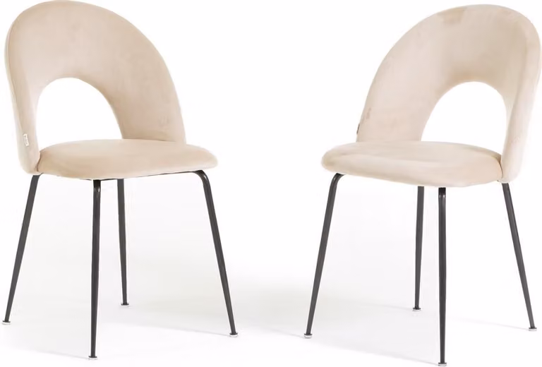 Set di 2 sedie da pranzo in velluto con schienale sagomato e gambe in metallo, design elegante e moderno per la casa e il ristorante MARGOT - crema/grigio scuro