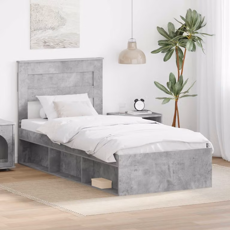 Struttura del letto moderna vidaXL in pino e legno massello, colore Grigio, 90 x 190 cm