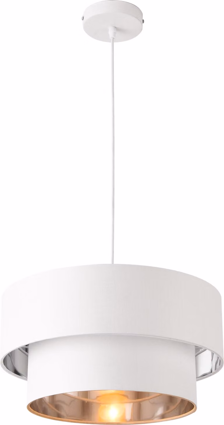 Lampada a sospensione Lopar E27, lampada da soffitto, 40 cm, metallo e tessuto, bianco-argento