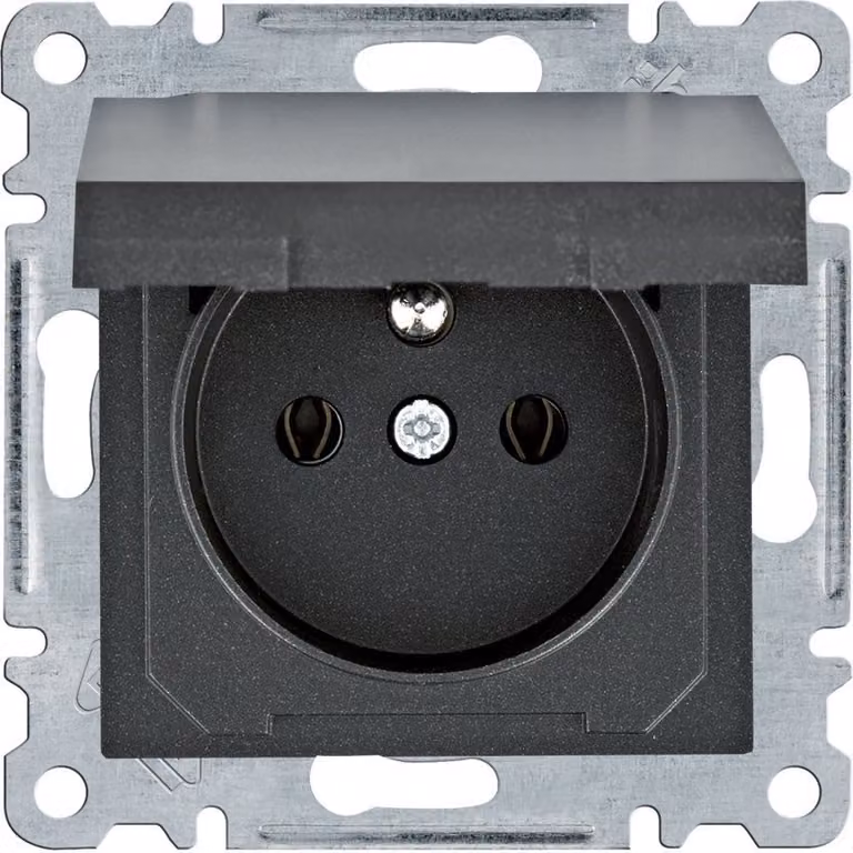 Presa di corrente con messa a terra e coperchio, 16 A/250 VAC, nero WL1123 Lumina Hager