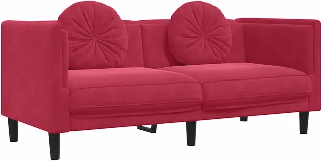 Divano | Divano da soggiorno | Sofa con Cuscini 2 Posti Rosso Vino in Velluto