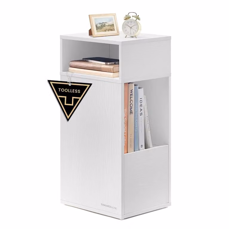 Comodino sottile con ripiani aperti e cassetto, 1 pezzi / Bianco Neve