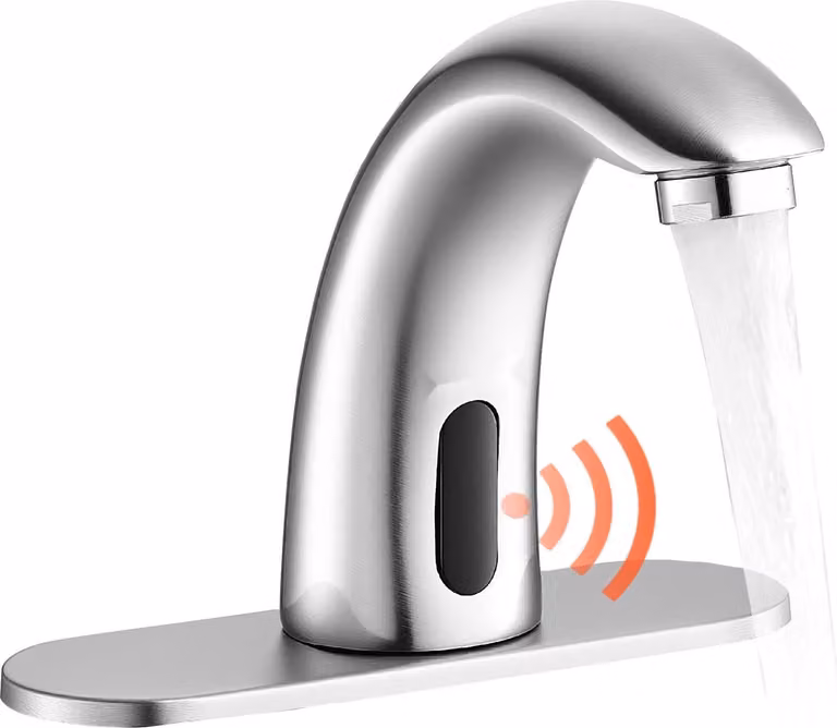 Rubinetto touchless - Miscelatore automatico per lavabo - Sensore a infrarossi - Senza mani - Funzionamento a batteria - Temperatura calda/fredda regolabile - Nickel spazzolato