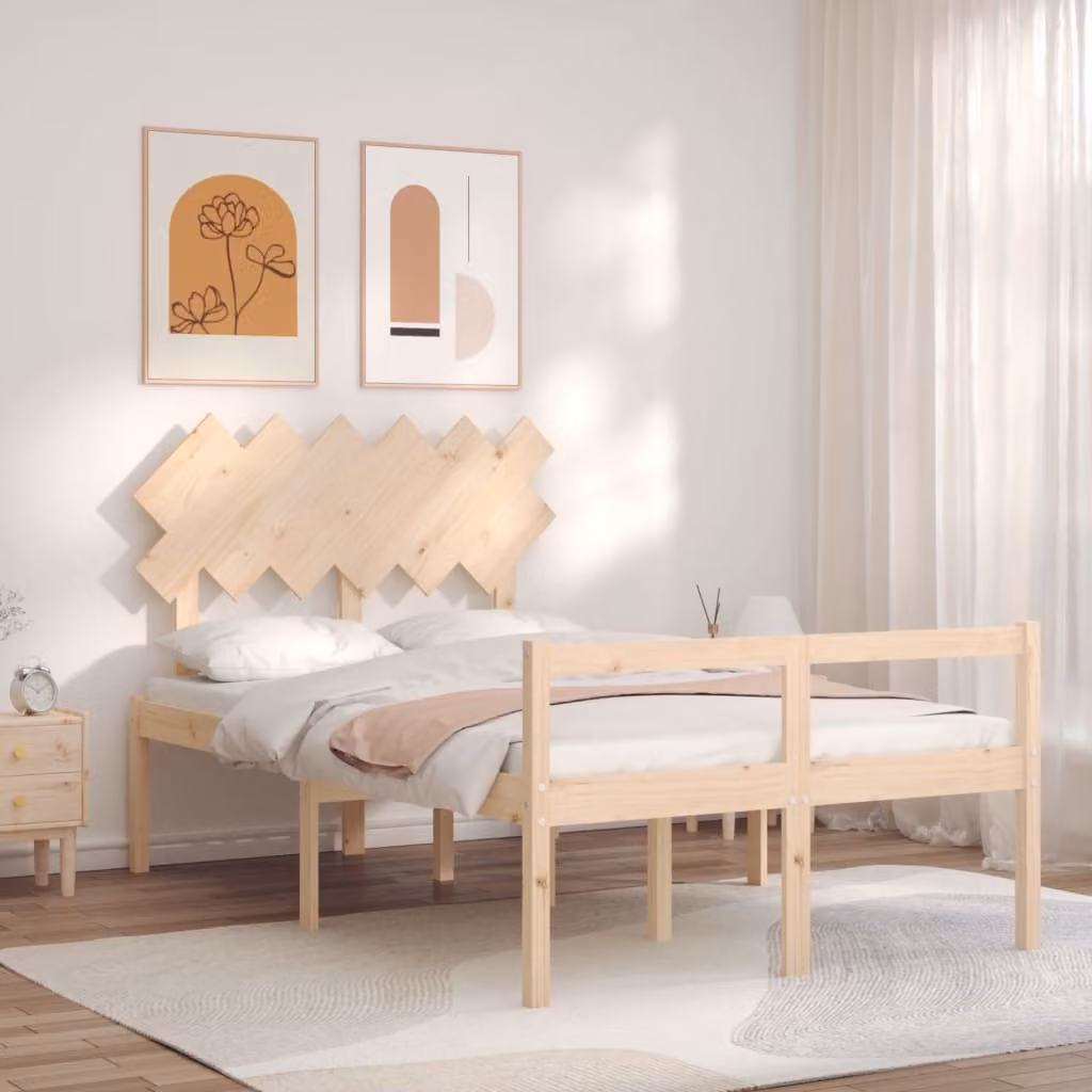 vidaXL Letto per Anziani in Legno di Pino Massello Marrone L/P/H: 140 x 190 x 81 cm
