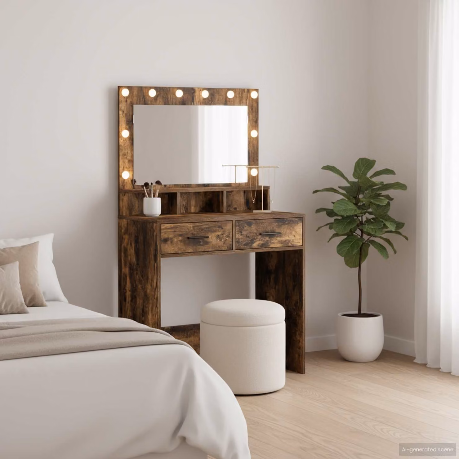 vidaXL Tavolo da Trucco Moderno in Legno Rovere Marrone L: 79 cm, P: 41 cm, H: 135 cm