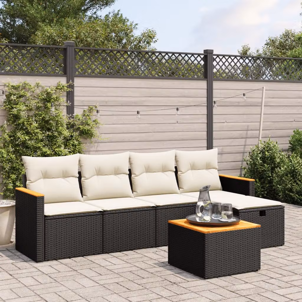 vidaXL Set Divano da Giardino a L con Cuscini Nero in Polyrattan e Struttura in Acciaio – 1