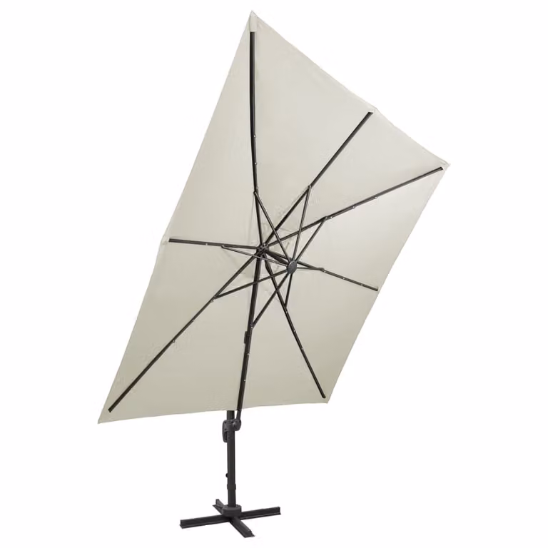 vidaXL Ombrellone semaforo con illuminazione a LED 300 cm bianco sabbia