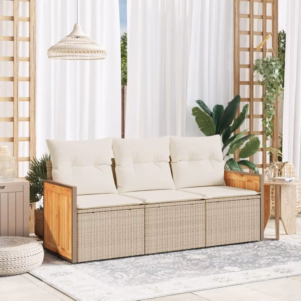 Maison Exclusive - Set Divano da Giardino 3 pz con Cuscini Beige in Polyrattan