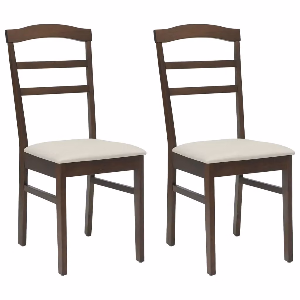 Set di 2 sedie da pranzo vidaXL in legno di gomma marrone con seduta in tessuto – 2