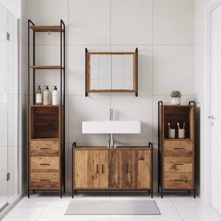 vidaXL Set di Armadi da Bagno 3 pz Legno antico 40 x 36 x 200,5 cm