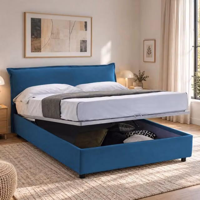Letto Matrimoniale Apaia, Letto Matrimoniale Sfoderabile Made in Italy, blu