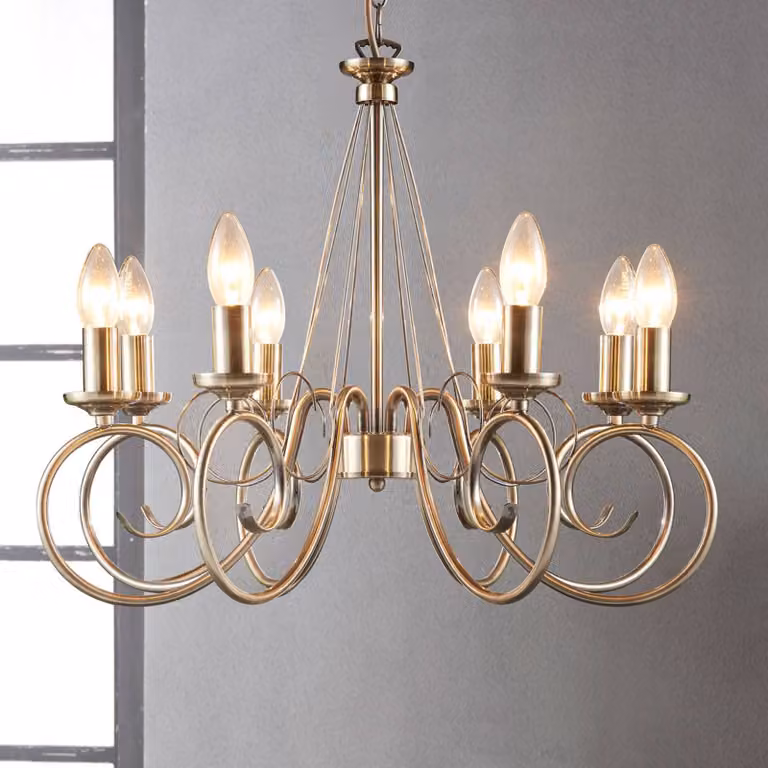 Lampadario a soffitto Marnia Lindby, dimmerabile, Bronzo / Ottone antico, Soggiorno / Sala da pranzo, Metallo, Antico, Lampadario