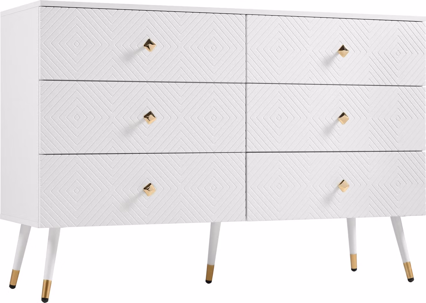 LVHOM cassettiera con 6 cassetti e gambe in metallo, cassettiera credenza Scandi, mobile TV credenza, bianco