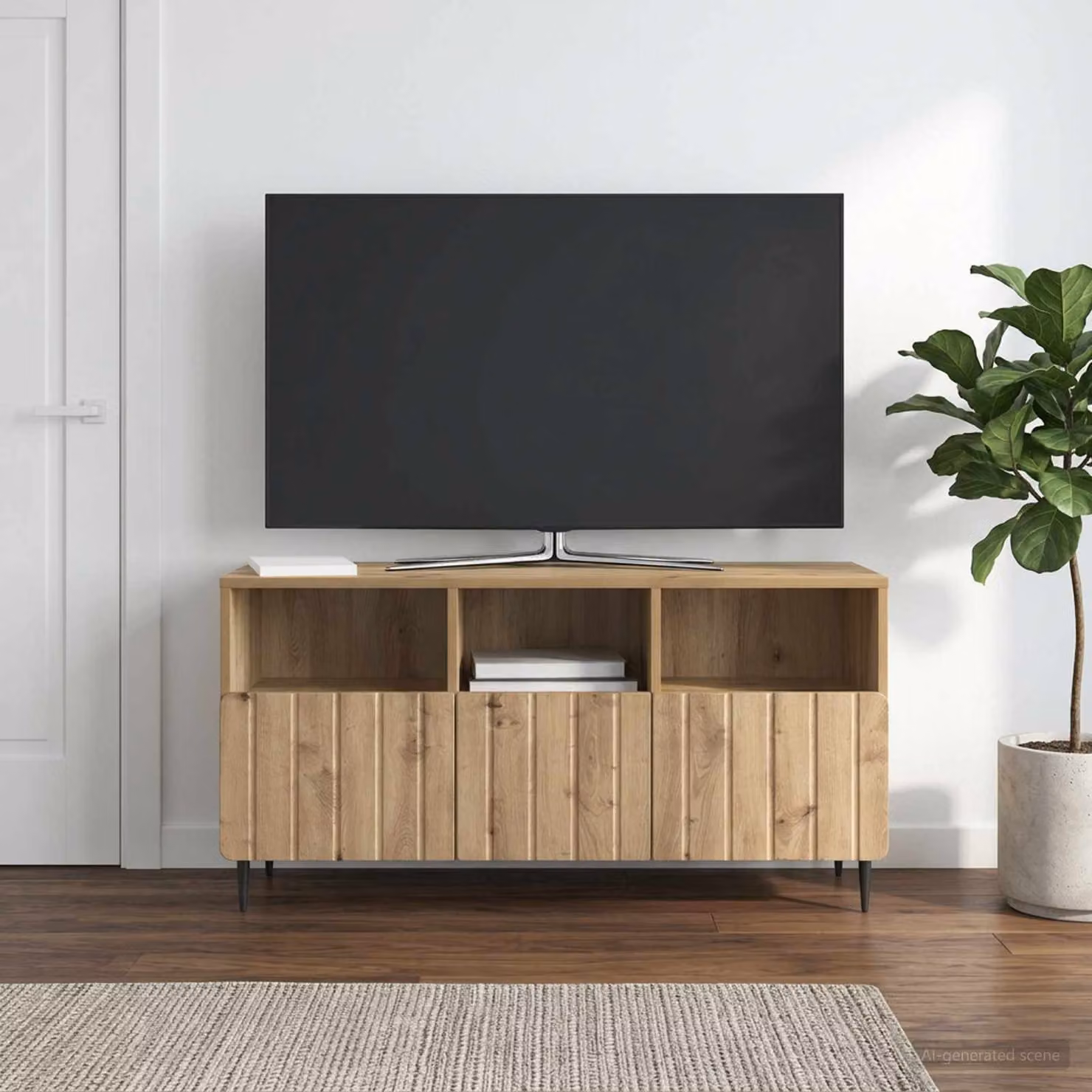 Mobile TV vidaXL in Rovere Artigianale con Ruote, L: 102 cm, P: 34,5 cm, H: 50 cm