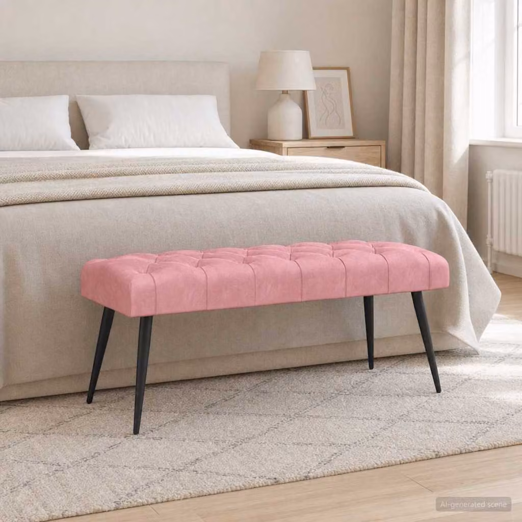 Panchina moderna vidaXL in velluto rosa con bottoni imbottiti, L 110 x P 40 x H 46 cm