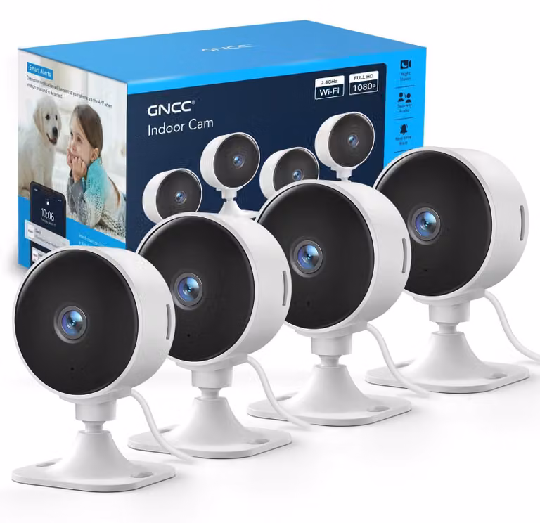 Telecamera di sicurezza per interni - Wi-Fi - 1080p - Visione notturna 10 m - Set da 4 pezzi