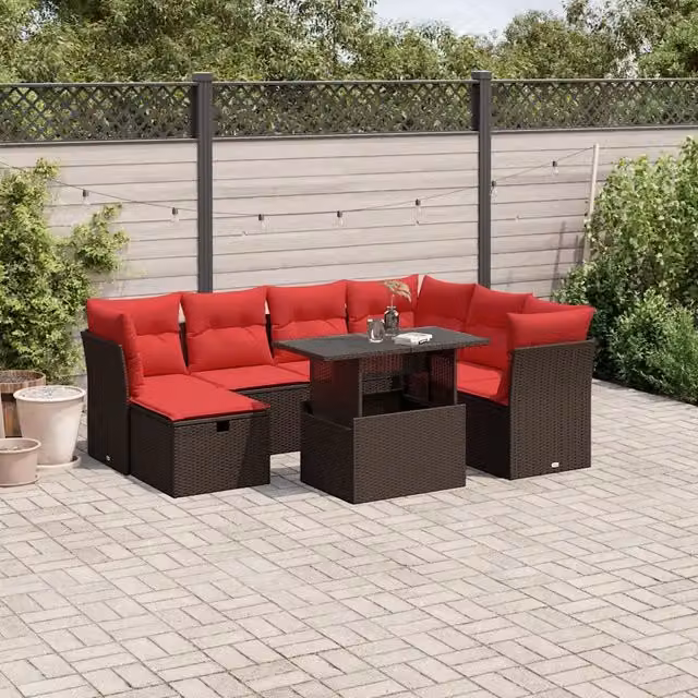 Set Divani da Giardino 8 pz con Cuscini Marrone in Polyrattan 3274684