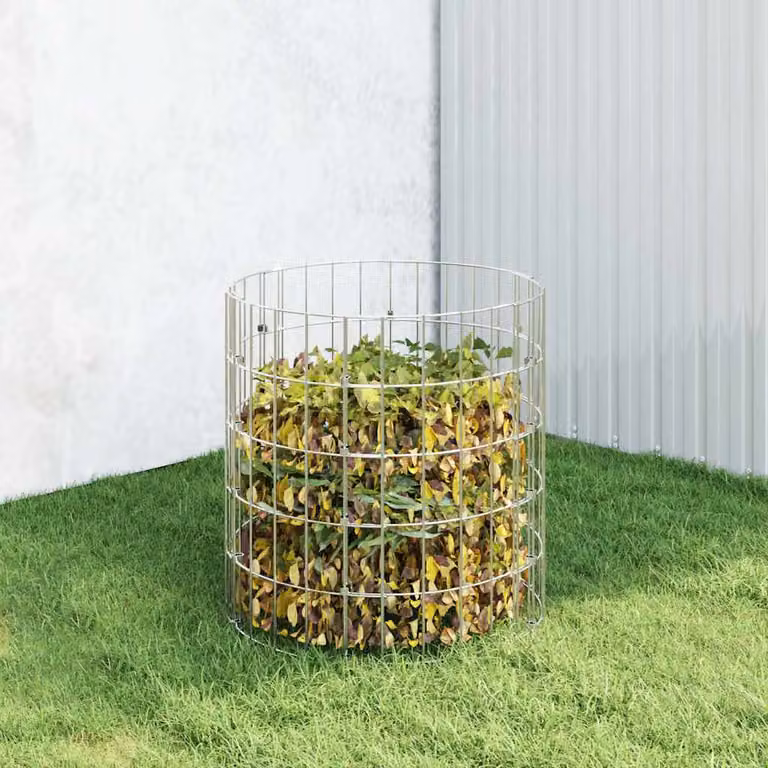 Compostiera da giardino vidaXL in acciaio zincato color argento, Ø 50 x 50 cm