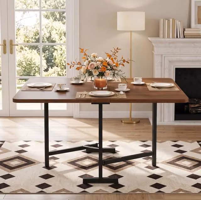Tavolo da pranzo pieghevole allungabile 120x80 cm con struttura in lega resistente e finitura noce
