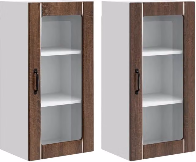 Set di 2 pensili da cucina moderni con pratico spazio portaoggetti 40 x 31 x 80 cm in legno multistrato rovere marrone 02_0054344