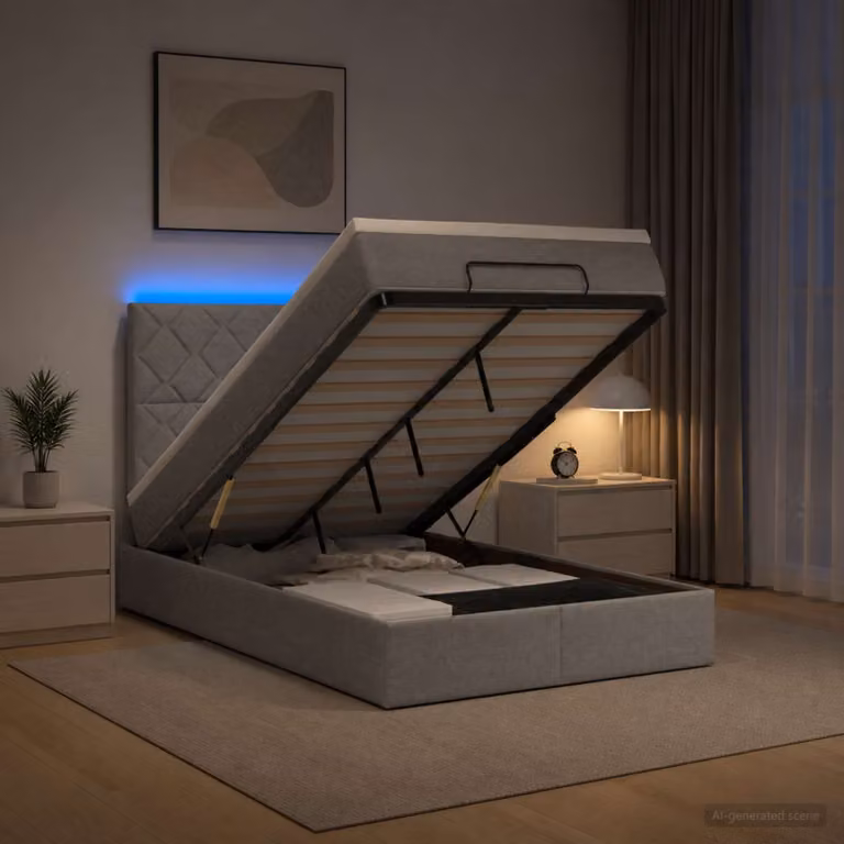 Letto Ottomano con Materasso e Illuminazione LED vidaXL, Grigio e Bianco, L/P/H: 200 x 120 x 88 cm