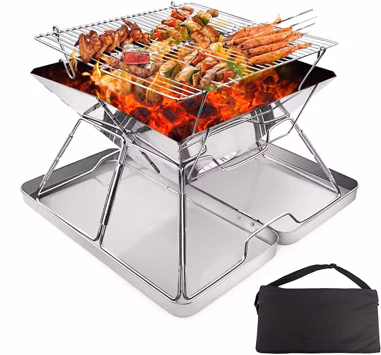 Omgoods - Griglia portatile per barbecue a carbone - Griglia pieghevole per uso esterno