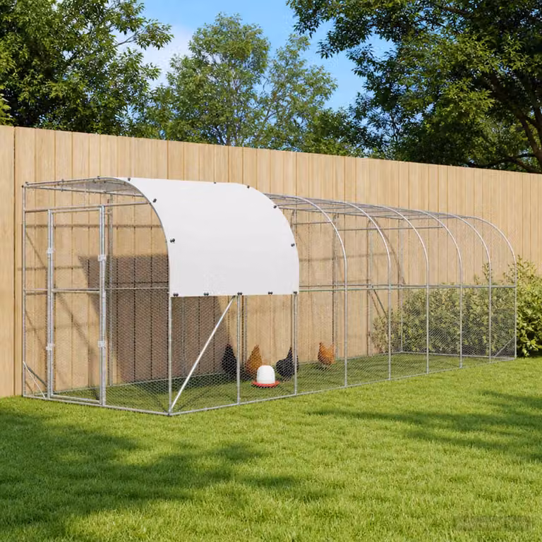vidaXL Gabbia per Polli Contro il Muro Argento 800 x 200 x 215 cm