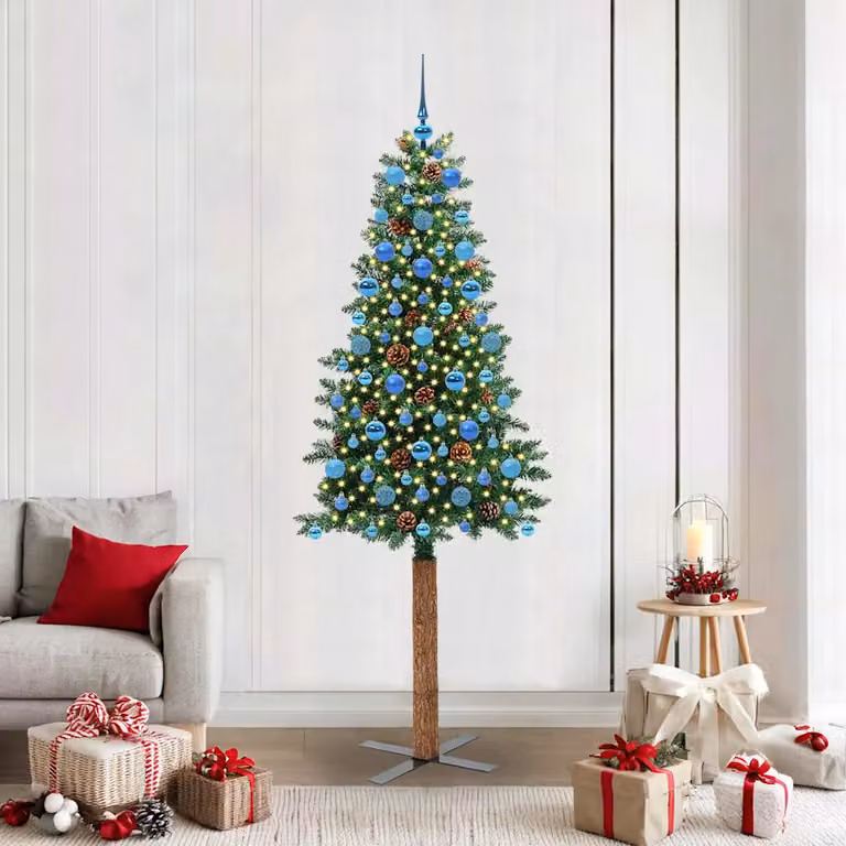 Albero di Natale snodato vidaXL Verde con luci LED bianco caldo in PVC, metallo e legno, Altezza: 210 cm